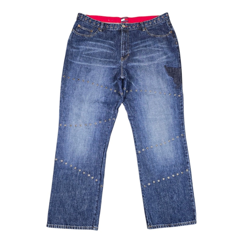 Vintage Tommy Hilfiger Jeans Mens 40x32‎ Y2K Baggy Grommet Eyelet Studded Denim